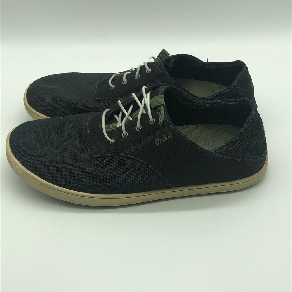 OluKai Black Canvas Lace-Up Slip-On Loafers with Tan Sole - Picture 3 of 7